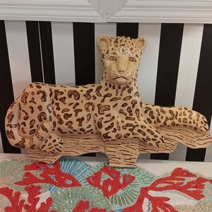 90s Handcrafted Wooden Leopard Wall Hanging